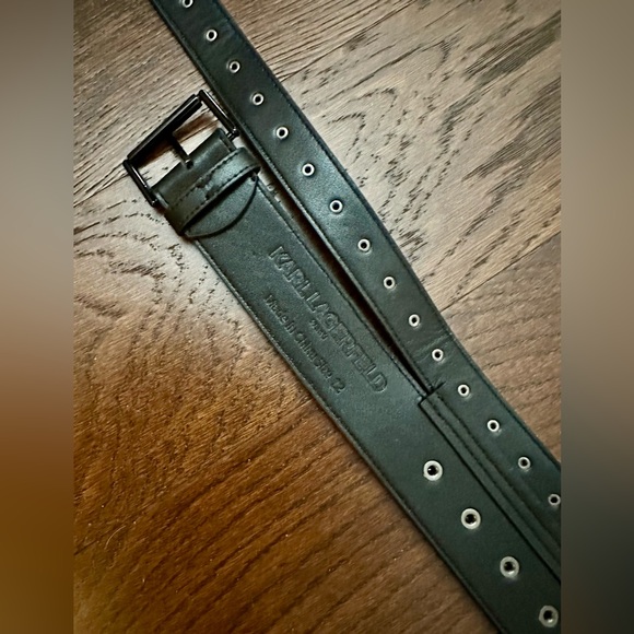 NWOT Karl Lagerfeld PARIS Black Leather Double Belt with Buckle/Grommets - Picture 9 of 14